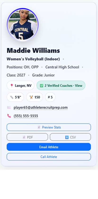 Athlete profile page on mobile